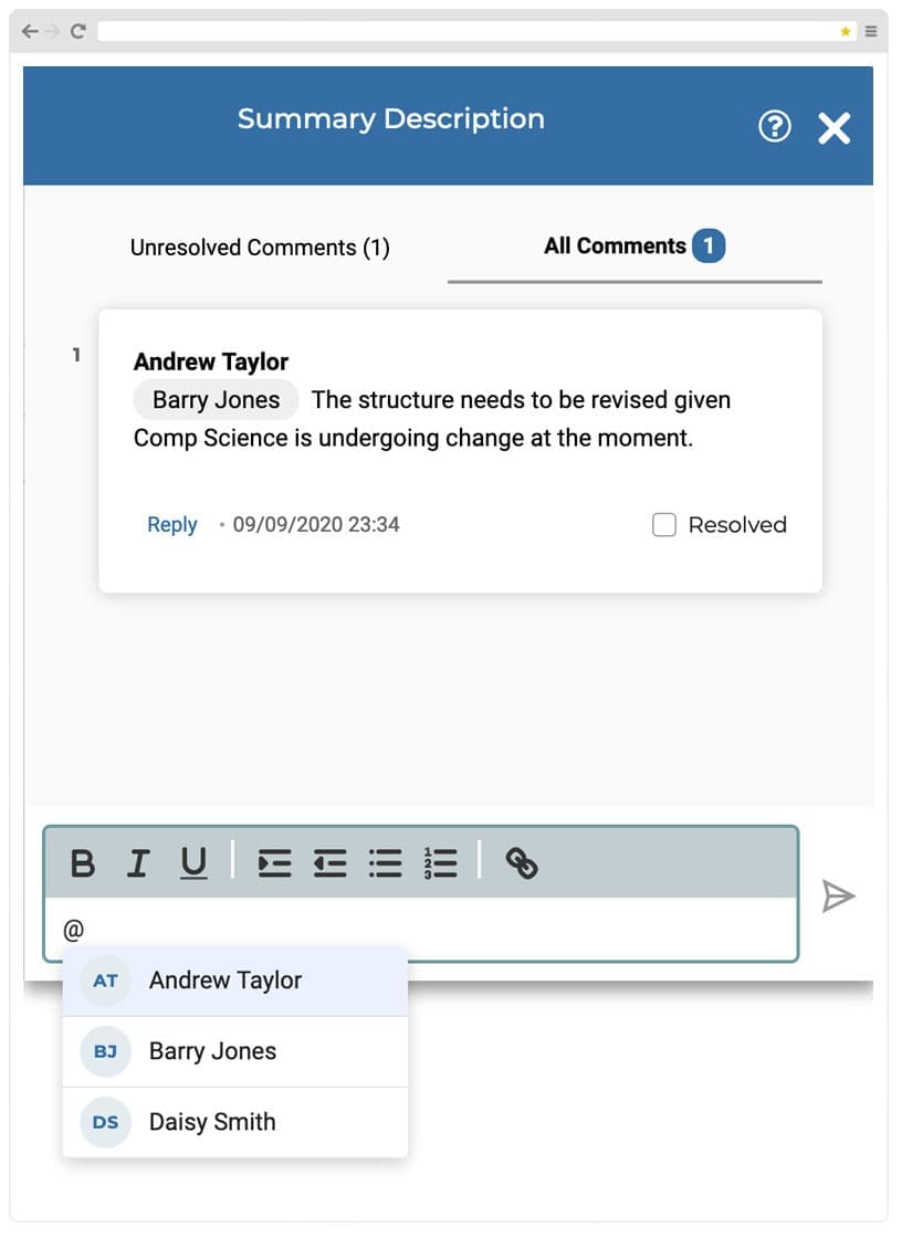 Curriculum Management System Screenshot - Collaboration Functionality