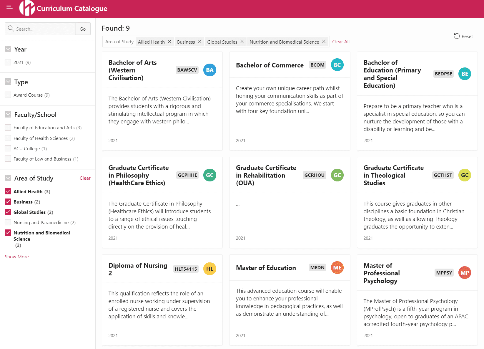 Catalogue Program Search